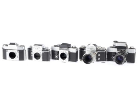 A Group of Exakta Cameras, comprising an Exa II body, body F-G, shutter jammed, an Exa body , body G, shutter working, an RTL