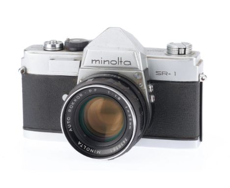 A Minolta SR-1 35mm SLR Camera, silver, serial number 2071075, body G-VG, shutter works but slow speeds not accurate, advance