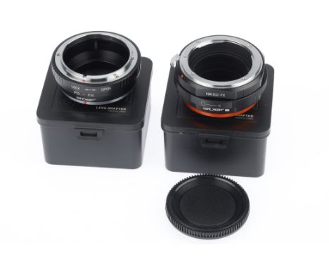 A Pair of K&amp;F Concept Lens Adapters, comprising a Nikon G - Fuji X adapter, and a Nikon FD - Fuji X adapter.
