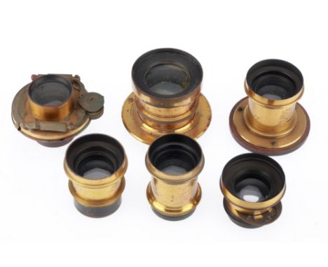 A Mixed Selection of 6 Brass Lenses, to include a lens marked 'HOCKIN'S DESIDERATUM', rotary stops, also with another marked 