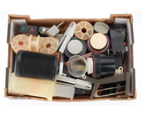 A Selection of Darkroom Equipment, to include a paper safe, a mechanical timer, a Philips digital timer, focus finders, devel