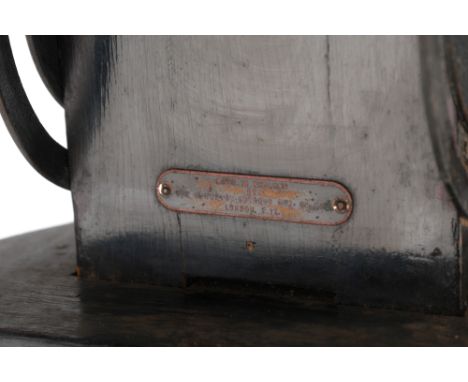A Houghton Butcher Wooden Studio Tripod, black, very sturdy, operates correctly, felt needs replacing, metal plaque states "M