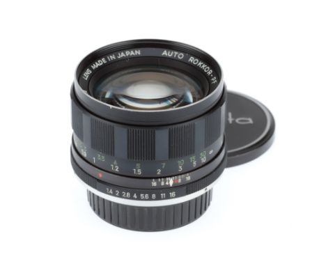 A Minolta Auto Rokkor-PF f/1.4 58mm Lens, black, serial number 2053765, barrel G-VG, optics G, light dust, very light cleanin