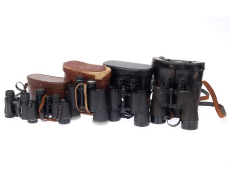 A Selection of Binoculars, to include an example stamped R.E.L. Canada, and CGB 57 GA, 7x50, body F-G, optics F-G with light 