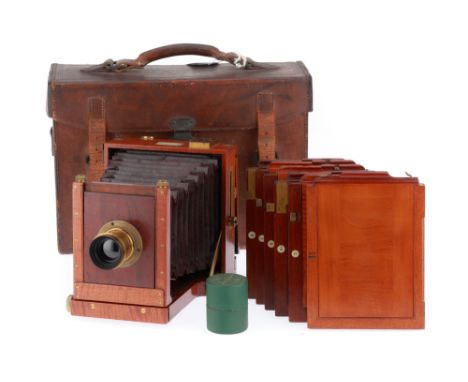 A Watson and Sons Alpha Camera, mahogany and brass, c.1895, body VG, focussing screen intact, bellows operate, no shutter fit