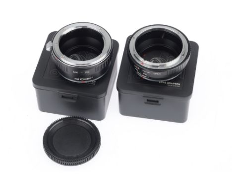 A Pair of K&amp;F Concept Lens Adapters, comprising a Nikon - Fuji X adapter, and a Nikon FD - Fuji X adapter.