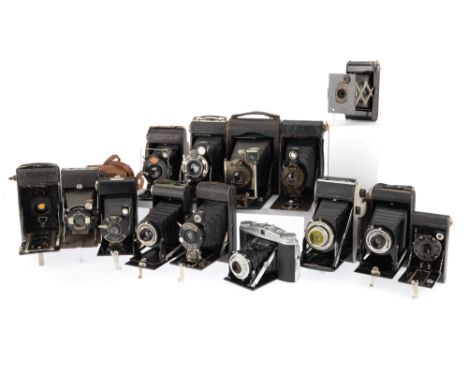 A Tray of Folding Vest Pocket Cameras, various makes and models, mostly Kodak, many shutters work, bodies vary P to F.