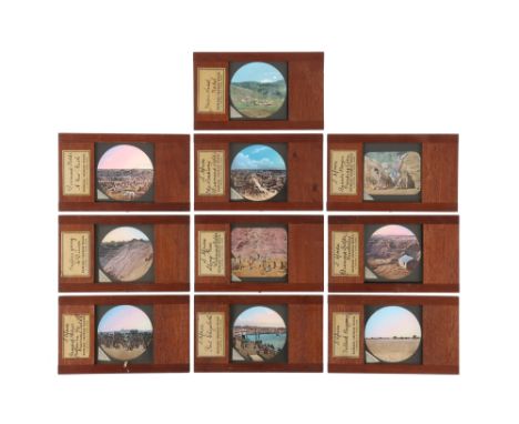 10 Hand-Coloured Magic Lantern Slides of South Africa, English, c.1900, with label for 'Edward George Wood,' 10 hand-coloured