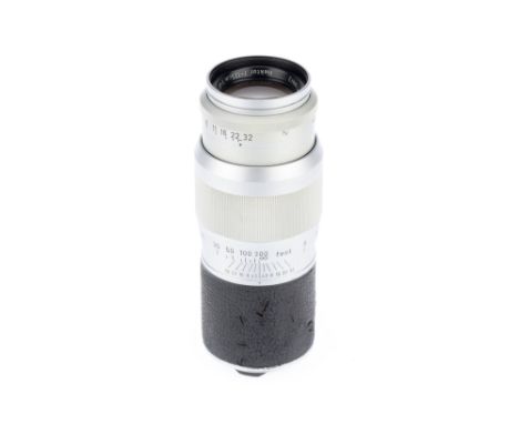 A Leitz Wetzlar Hektor f/4.5 13.5cm Lens, chrome, serial number 1584484, barrel G, optics F with lvery ight haze and light fu
