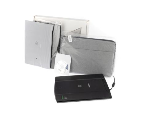 A Desklab Ultralight Portable Touchscreen Monitor, in VG-E condition, appears unused, together with accessories, a soft case,