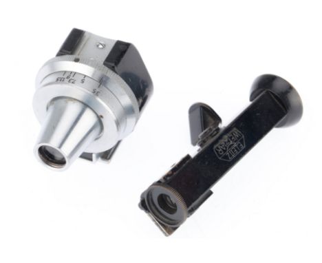A Pair of Leitz Accessory Viewfinders, comprising a VLOOH, body F, optics slightly hazy, and a right angle finder for the Lei