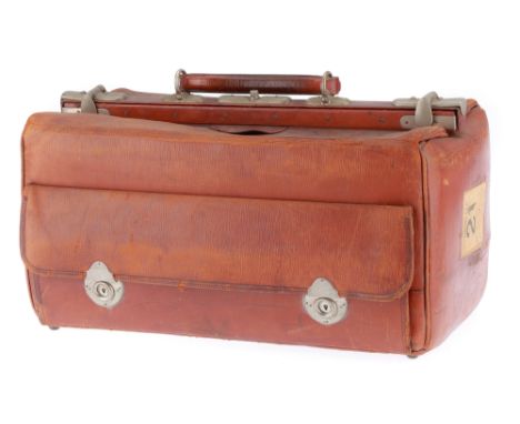 A Vintage Leather Doctors Bag, German, c.1900, stamped to the inside 'Moritz Madler, Leipzig W.C.' brown leather to the outsi