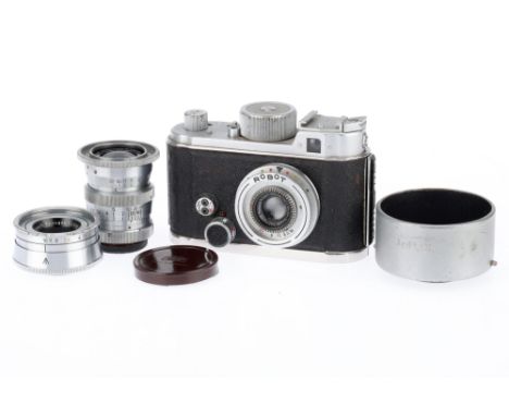 A Robot IIa 35mm Camera Outfit, chrome, serial number D156183, with normal spring, body G, shutter sticks at slow speeds, aut