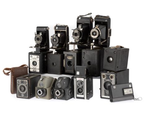 A Selection of Box and Folding Cameras, to include examples by Kodak, Zeiss Ikon, Ensign Ful-vue and others, untested.