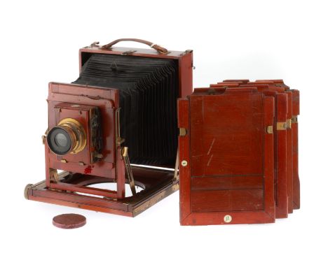 A Thornton Pickard "Imperial" Half Plate Camera, mahogany and brass construction, body VG, bellows appear G, not light tested