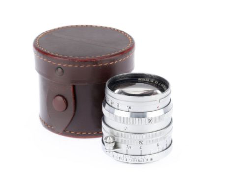 A Leitz Wetzlar Summarit, f/1.5 5cm Lens, chrome, serial number 801536, barrel G, iris blades out of alignment, optics F with