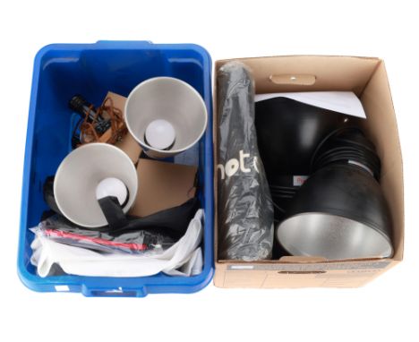 A Selection of Studio Lights and Modifiers, to include a pair of PhotoSel lights with 32 inch cube light tent, a pair of 4-wa