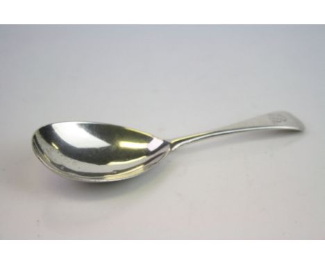 George III silver caddy spoon, fig shaped bowl, initialled terminal, makers Peter &amp; William Bateman, London 1806, length 