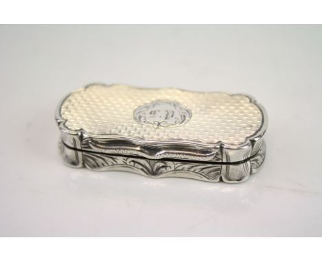 Victorian silver vinaigrette, engine turned decoration to hinged lid and base, floral engraved body, ogee shaped surround, in