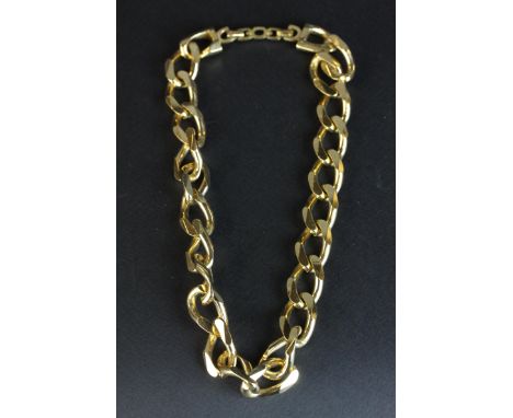 Christian Dior vintage heavy flat curb link necklace, circa 1980s, gilt metal, length approx 45cm 