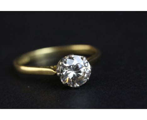 Diamond solitaire 18ct yellow gold ring, the round brilliant cut diamond weighing approx 1.50 carats, assessed clarity SI, as
