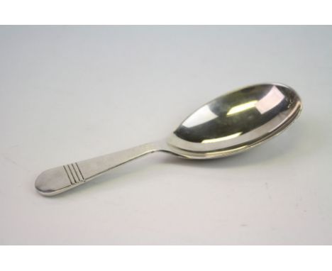 Silver caddy spoon, reeded design, makers Turner &amp; Simpson Ltd, Birmingham 1968, length approx 9.5cm 