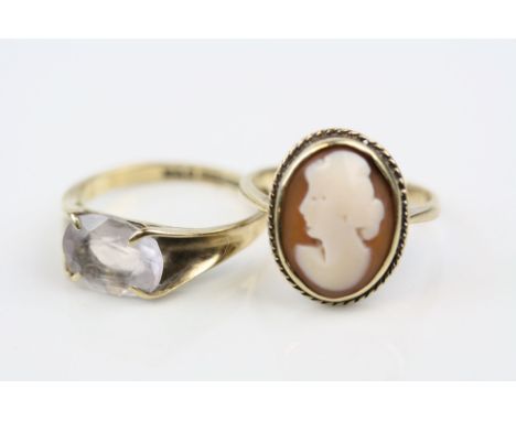 Morganite 9ct yellow gold dress ring, oval mixed cut morganite, four claw setting, tapered shoulders, ring size M together wi