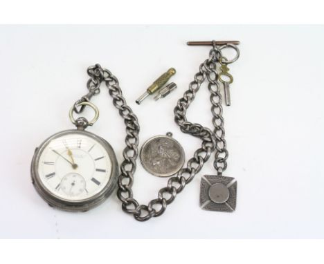 Skarratt &amp; Co of Worcester Victorian silver open face key wind pocket watch, white enamel dial and subsidiary dial, black