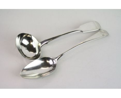 Victorian silver sauce ladle, fiddle pattern, maker Elizabeth Eaton, London 1846, length approx 18.5cm together with a George
