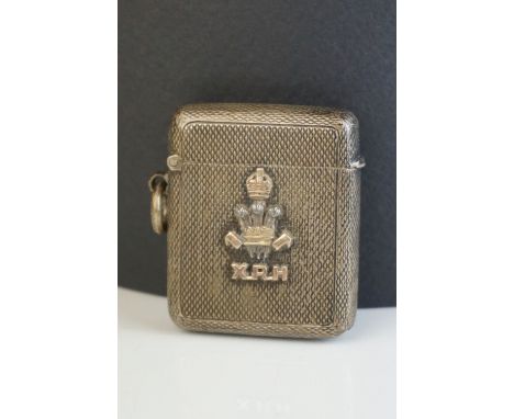 Early 20th century silver vesta case; Prince of Wales Lord Lieutenant insignia in rose gold, gold and silver tones, rose gold