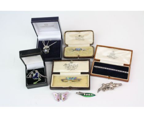 Collection of silver jewellery to include enamelled silver Art Nouveau style pendant necklace;early 20th century enamelled si