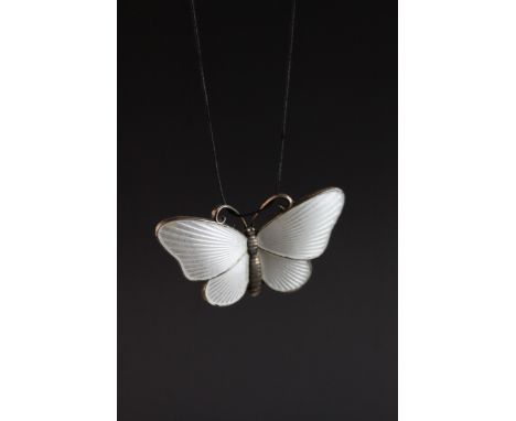 Ivar Holth, Norwegian enamelled silver butterfly, white basse-taille enamel, stamped 925S Sterling Norway with makers stamp, 