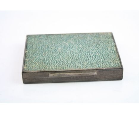 Shagreen silver cigarette case, rectangular form, shagreen top and bottom, engine turned silver sides, gilt lined interior, r