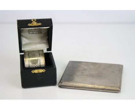 Silver rectangular cigarette case, engine turned decoration, makers W T Toghill &amp; Co, Birmingham 1934, length approx 9cm 