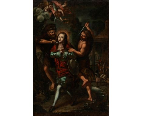 French school of the late 17th century."Death of Saint Louis of France".Oil on canvas.Size: 95 x 61 cm; 116 x 82 cm (frame).W