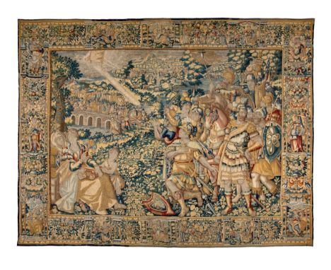 Flemish tapestry, 17th century."Constantine Seeing the Cross on the Milvian Bridge".Wool and silk. Hand knotted.Measurements: