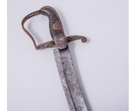 A 1796 pattern cavalry sabre, 84cm curved blade indistinctly marked to the top edge, stained wood grip, (old woodworm), with 