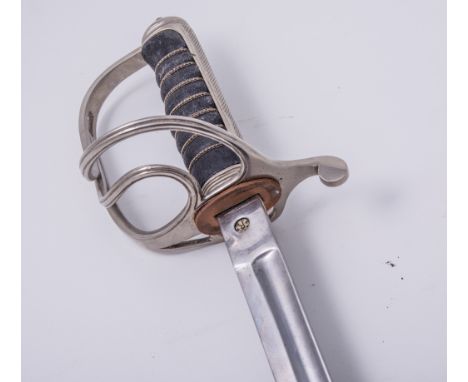 An Infantry sword, 88.5cm blade, two bar hilt, wire bound fishskin grip, with leather covered scabbard.