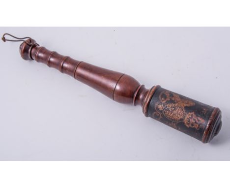 William IV turned wood truncheon, painted cylindrical section with crest, W IV R and initials BE, 33.5cms.