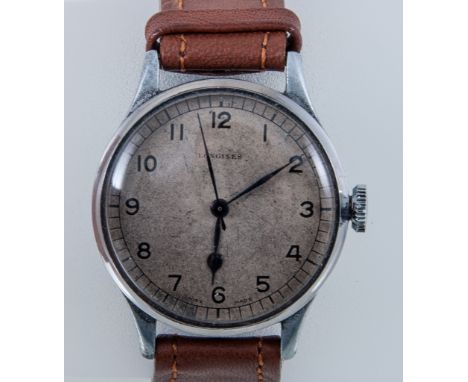 Longines - A gentleman's military watch, circular buff coloured dial with Arabic numerals, blue steel hands and sweep seconds