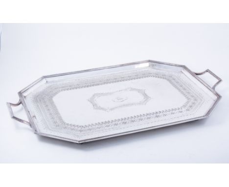 Victorian electroplated tea tray by Henry Wilkinson & Co., Sheffield, rectangular with canted corners, beaded outlines 'brigh