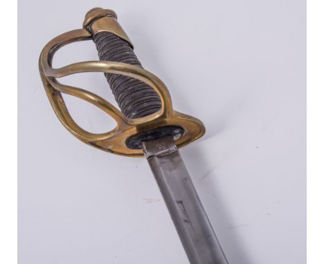 An American Cavalry Sabre, 88cm curved blade stamped Ames Mfg Co Chicopee Mass., US ADK 1862, two bar brass hilt, wire bound 