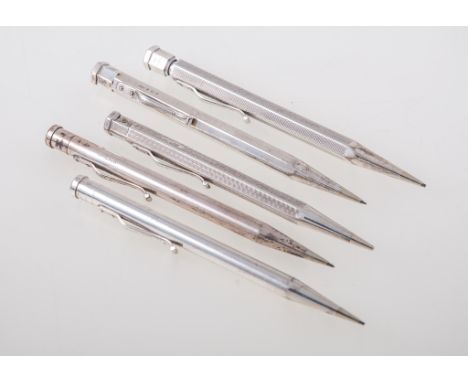 Five silver Eversharp pencils, various engine turned and plain barrels, 12cm long, circa 1950's, not boxed.Footnote: These ar