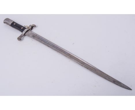 A bayonet, Enfield type, 47cm blade, no scabbard, two part wooden grip and four similar bayonets, (5).