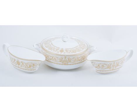 Royal Worcester dinner service, Hyde Park pattern, registered 1966, comprising three circular vegetable tureens, width 25cm; 