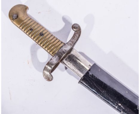 A French Chassepot bayonet, 57cm blade marked for Chatellerault 18*9=S.B. ** 1842, with metal scabbard and another chassepot 