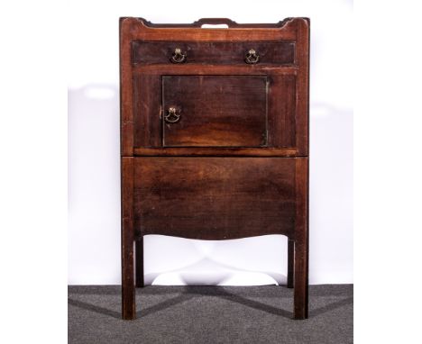 George III mahogany night table, square top with a gallery, fitted with a single drawer over a door, commode slide under, 51c