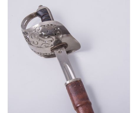 A George V Infantry Officers sword, 82cm decorated blade inset PROVED, pierced hilt, wire bound fish skin grip, with leather 