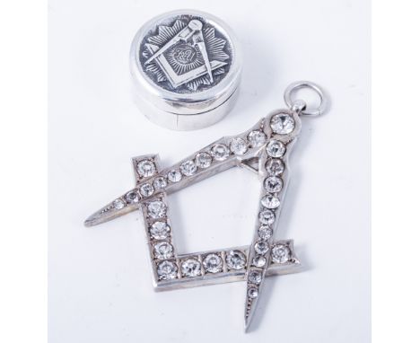 Silver and paste set square and compass jewel, Birmingham 1916, with graduating stones to the compass, 6cm; and a sterling si