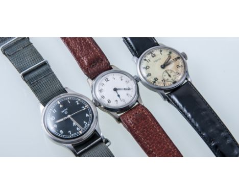 Three wrist watches of military interest, a Unitas wrist watch with circular Arabic dial and subsidiary seconds dial in a sta